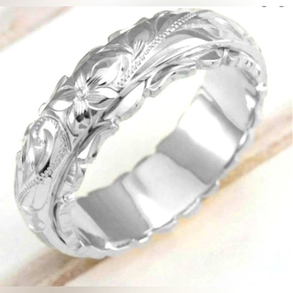 Intricately Hand Carved Flower Brass Plated Silver Women’s Ring Size 5 - Picture 1 of 9